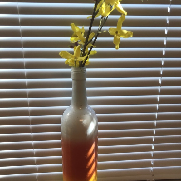 Candy Corn Wine Bottle Vase w/ Fake Yellow Flowers - Picture 3 of 5